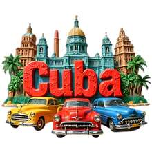 Relief Classic Cars Colonial Architecture Havana Magnet: Vintage American Cars, Pastel Colonial Facades & Palm Trees, Raised Gold-Toned "" Lettering – A Vibrant Slice Of Havana's Retro Caribbean Charm For Your Fridge - Cuban Classic Cars - View 6