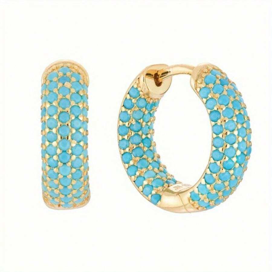 1 Pair Retro Bohemian Style Earrings With Synthetic Turquoise Hoop Earrings, Suitable For Daily Wear And Gift Giving, An Excellent Choice For Gifting To Family And Friends - Gold - View 1