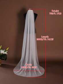 1pc Minimalist White Fingertip Length Cathedral Veil, Suitable For Waltz Wedding, Beach Wedding Photography, Bachelorette Party, Comes With Hair Comb - Milky White - 62in Wide - View 8