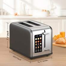 2 Slice Touch Screen Toaster 1.5" Wide Slot Stainless Steel Smart Toaster for Bagels Muffins Waffles Gluten-Free Breads Defrost Reheat Timer 120V 825W Grey Pearl - Gris perla - Ver 3