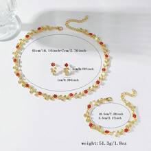 4件套优雅红色花卉水晶首饰套装 - 耳环、项链、手链、婚纱配饰 - 紅色 - 查看 4