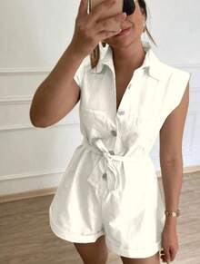 Women's Clothing/ Jumpsuit/Headband/Linen - 紅白色 - 查看 2