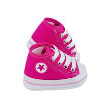 Sapatinho Bebê Menino Tênis Cano Alto RN Infantil Confortável Lona - Pink - Visão 5