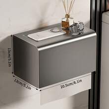 长方形金属铝制浴室卫生纸架，壁挂式纸巾盒，防水酒店级 - 深灰色 - 查看 9