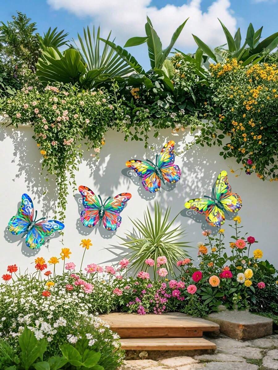 Large Colorful Metal Butterfly Decoration, Outdoor Garden Wall Decoration Metal Butterfly Statue Wall Decoration, Suitable For Walls, Patios,Home, Terraces, Easy To Hang On Lawns And Fences, Ideal Gift For Family And Friends. - Butterfly Decorations - View 1