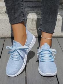 2026 Spring/Summer New Lightweight Knitted Casual Shoes, Breathable Mesh Soft Bottom Shock-Absorbing Daily Sports Sneakers - Blue - View 5
