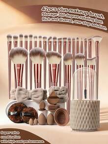 1/16/25/42PCS Professional Makeup Tools Set With 25PCS Brushes, Makeup Sponges, Triangle Powder Puffs, Hairband, Brush Cleaner & Storage Bucket, All-In-One Beauty Kit - Multicolor - View 1