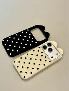 Cartoon 3D Full Screen Polka Dot Cat Ear Phone Case, Silicone Protective Cover For IPhone 17 Pro Max, 16, 15, 14, 13 Pro Max, Personalized Soft Case Compatible With Iphone 16 Pro Max, 15 Pro, New 17 Pro, - White - View 6