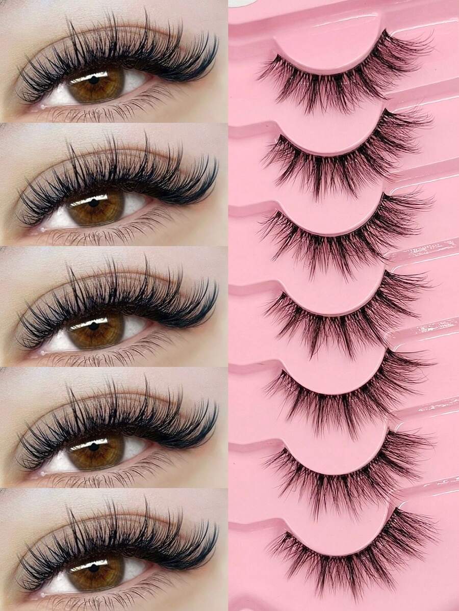 Asiteo 7 Cặp mi giả dài tự nhiên với dải trong suốt, mềm mại và tự nhiên, làm từ lông chồn nhân tạo, có thể tái sử dụng, tiện lợi khi đi du lịch và sử dụng hàng ngày. - màu đen - Xem 1