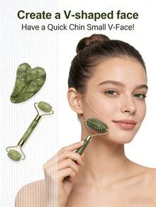 Bộ 1/3 món con lăn ngọc và dụng cụ cạo Gua Sha, con lăn massage mặt kèm dụng cụ cạo Gua Sha, máy massage đá ngọc giúp chống lão hóa, làm thon gọn và săn chắc da, trẻ hóa da mặt và cổ, xóa nếp nhăn và bọng mắt. Dụng cụ cạo Gua Sha bằng thép không gỉ. - Nhiều màu - View 4