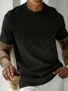 GRDR Men's Retro Minimalist Solid Color Washed Short Sleeve T-Shirt, Suitable For Summer Wear, Comfortable & Breathable, Leading Fashion - Black - View 2