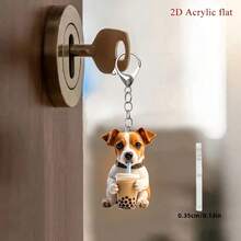 2D Cute Jack Russell Terrier Drinking Milk Tea Acrylic Keychain, 1 Piece, Suitable For Decorating Bags And Car Keys, Ideal Holiday Gift - 1個 - 查看 8