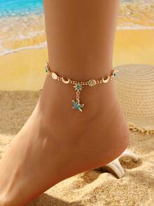 1件海洋风星星、月亮、海星脚链，女士沙滩度假装 - 海星 - 查看 6