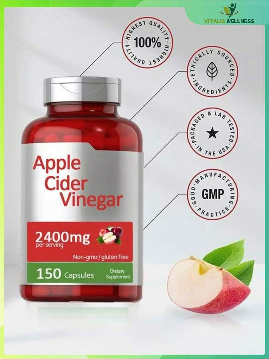 Apple Cider Vinegar Capsules| 2400mg |150 CountNon-GMO, Gluten Free Supplement - 1瓶 - 查看 1