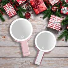 Travel Makeup Mirror with Lights Rechargeable Double-Sided 10X/1X Magnifying Mirror Portable Lighted Beauty Mirror 3 Color Lighting Dimmable Touch Screen Tabletop Handhold Hanging Pink - Estrella - Ver 8