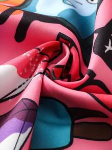 Streetwear Cartoon Graffiti Print 3/4 Sleeve Robe, Loose Fit Lightweight Unisex Kimono Cardigan, Pink - Pink - View 9