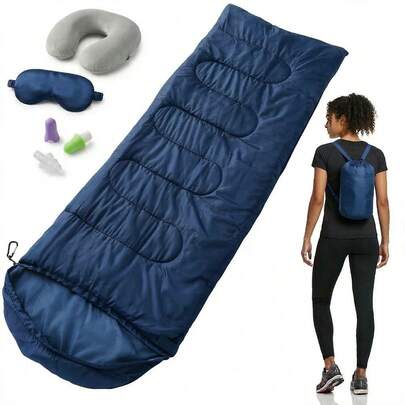 Saco de Dormir Portátil Ultraligero para Camping con Almohada Antifaz y Tapones Incluidos Bolsa Compacta Tipo Mochila Ideal para Viajes Excursionismo Senderismo Playa Aventuras al Aire Libre Confort Térmico Fácil de Transportar y Guardar