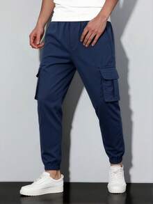 1pc Teen Boys' Casual Outdoor Cargo Pants, Versatile & For Back To School Season, Spring/Autumn - Navy Blue - View 4