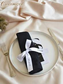 Personalized Ribbon Place Setting, Custom Name Bow Wedding Dining Table Decor | Satin Napkin Tie | Wedding Place Setting Bow | Plate Bow Name Tag - Multicolor - View 8