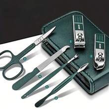 6pcs Green Manicure & Pedicure Set, Includes Stainless Steel Tools With Non-Slip Handles, Durable Green Exterior, Portable PU Leather Case, Suitable For Daily Care, Travel And Gifting, Unisex - Multicolor - View 2