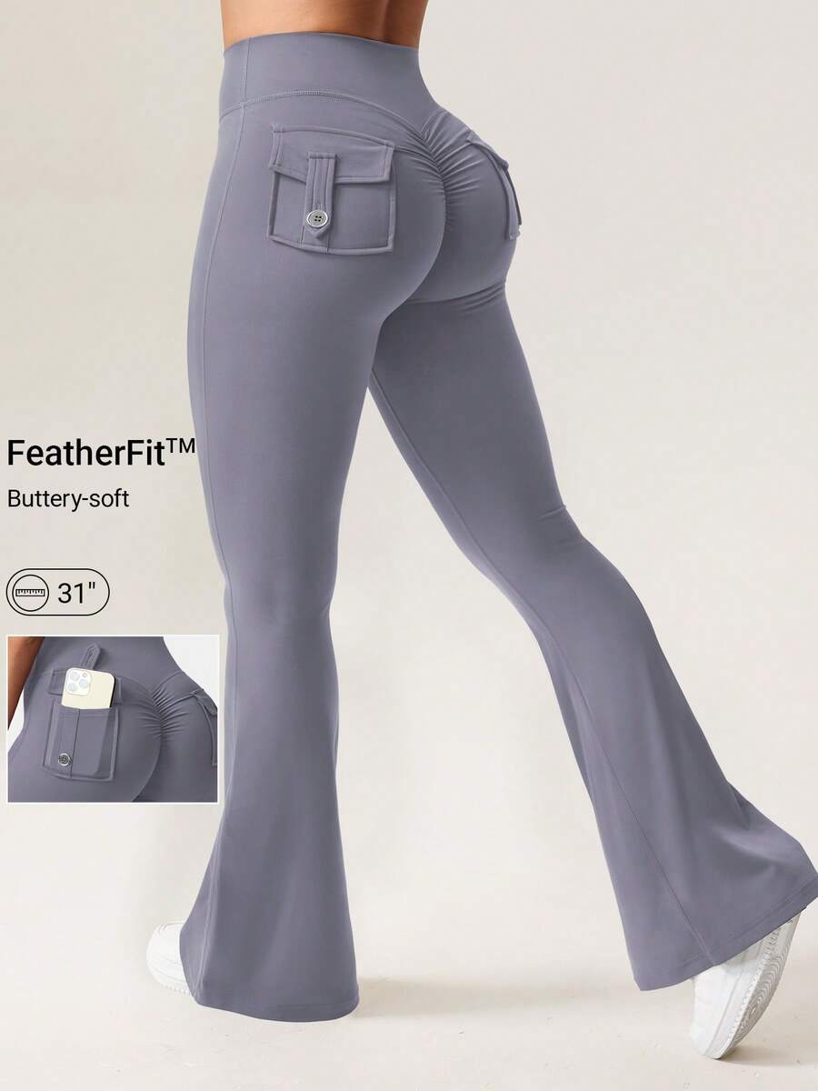 YEOREO Flare Leggings With Pockets For Women Butt Lifting Gym Yoga Leggings Flare Leggings Joggers For Women Summer Clothes For Women - 藍灰 - 查看 1