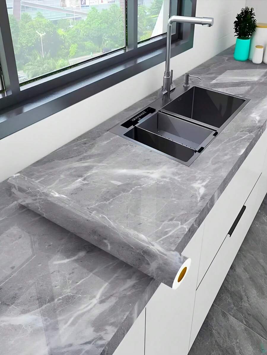 1pc PVC Kitchen Sticker, Modern Marble Pattern Waterproof Wall Renovation Sticker For Kitchen, Stickers, Wall Decal, Vinyl Decal For Home Decorations, Spring Decoration Items Refresh Your Home, Festival Decoration Stickers Gifts Birthday Graduation, Vinyl Wallpaper Roll, Party Decor, House Decor