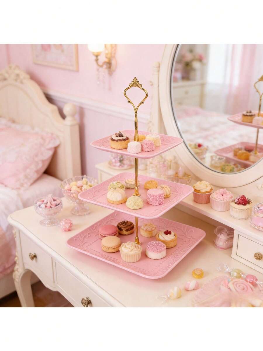 1-Piece 3-Tier Cake Display Rack With Removable Lightweight Plastic Dessert Stand - Elegant Layered Presentation For Birthdays, Parties, Weddings, And Commercial Use. Also Suitable For Camping, Hotels, Cafes, Restaurants, Food Decoration, Event Food Displays, And Holiday Displays, Capable Of Holding Cupcakes, Cakes, Candies, Or Fruit Platters. - Multicolor - View 1