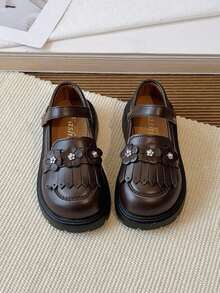 1 đôi giày da kiểu Anh họa tiết hoa cho bé gái, khóa dán, kiểu dáng thời trang đa năng phù hợp đi học. - màu nâu - Xem 13