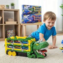 Juego de Pista de Ciudad con Camión Dinosaurio Transformable – 6 Mini Autos en Pista, Función de Tragar/Disparar/Almacenar, Juguete de Entrenamiento Cerebral y Educación Temprana para Niños de 3+ Años, Premio/Regalo Ideal para Cumpleaños/Vacaciones/Regreso a Clases (Juego Familiar e Interacción Padre-Hijo) - Multicolor - Ver 10