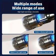 1/2/4/6pcs Portable 8000W Flashlight With Reverse Charging For Phones, High Capacity 1200mAh Lithium-Ion Battery, Super Bright Spotlight And Floodlight, Adjustable Focus, 4-Level Battery Indicator, Rechargeable Via USB, Suitable For Camping, Hunting, Fishing, Hiking, LED String Lights For Mother's Day, Eid, Back To School, Christmas, Halloween, Festival Party Lighting Decorations - Battery Level Indicator Flashlight - View 11
