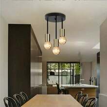 1盏现代简约三头铁艺吊灯，E27灯座，硬线连接，适用于餐厅、卧室、书房、客厅，创意吊灯，楼梯照明，不含灯泡 - 彩色 - 查看 4