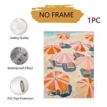 1pc Modern Coastal Style Wall Art - Aerial Beach Landscape With Striped Umbrella, Riviera Italy Print, Soft Summer Decor, Unframed Beach House And Living Room Decorative Poster - Abstract Style a - View 11