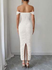Women's Summer Dresses Off The Shoulder Dress Ruched Bodycon Sleeveless  Evening Elegant Dresses Wedding Guest Graduation  Cocktail Club Party White Maxi Dresses - 白色 - 查看 2