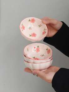 1件/2件/4件 高吸引力Ins風陶瓷碗，小眾創意粉色桃花小盤，少女風甜點盤，居家早餐麵包調料盤，精緻下午茶甜點盤 - 彩色 - 查看 4