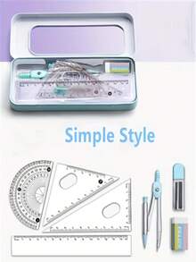 8pcs Upgraded Geometry Ruler Set, Protractor, Triangular Ruler, Compass, Math Teaching Tools, Drawing Learning Stationery, Math Instruments - Sets - View 7