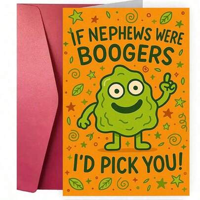 1pc Funny Nephew Greeting Card, Conveys Love And Humor, Suitable For Birthday Or Special Occasions, From Aunt/Uncle To Nephew, Includes Cute Cartoon Snot Character