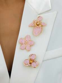 3件/1件经典复古硬币花卉珐琅质感金属胸针套装，白色和金色，百搭优雅配饰，适合日常、工作、派对、节日等场合佩戴，女士适用。 - 大號雞蛋花 - 查看 6