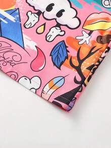Streetwear Cartoon Graffiti Print 3/4 Sleeve Robe, Loose Fit Lightweight Unisex Kimono Cardigan, Pink - Pink - View 7