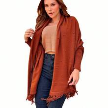 Chalet Cape Poncho Women's Blouse Knit Long Sleeve Winter - 屋頂的瓦片 - 查看 4