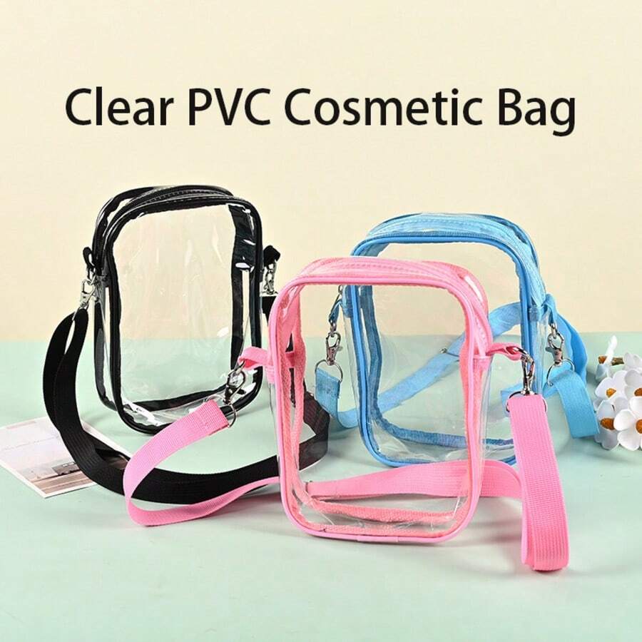 1 chiếc túi đeo chéo trong suốt bằng nhựa dẻo ngẫu nhiên dành cho trẻ em, túi đeo vai unisex, túi đựng đồ vệ sinh cá nhân và trang điểm kiểu dáng hiện đại dùng ngoài trời. - Nhiều màu - Xem 1