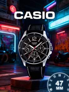 Casio 高品质男士石英表，经典指针显示，多功能计时，耐用矿物玻璃镜片，防刮擦，50米防水，真皮表带，商务休闲男士腕表 - 卡西欧 MTP-1374L-1A - 黑色 - 查看 10