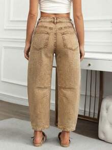 休闲香蕉叶裤，女士镰刀裤，复古水洗宽松百搭牛仔七分裤 春季 - 黃色 - 查看 3