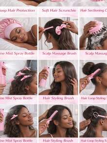 Hair Styling Tool Set With Satin Hair Cap, Spray Bottle, Scalp Massage Brush, Edge Brush, Tail Comb And Hair Clips, Daily Hair Care And Styling Accessory Set - View 2