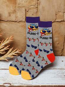 1双男士吉他摇滚图案中筒袜，卡通吉他音乐节袜，适合日常穿着 - 彩色 - 查看 5