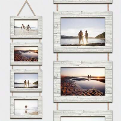 1 Set Of Handmade Bohemian Retro Square Hanging Panels - White Imitation Wood Texture Wall Collage Easel With Hemp Rope Hanger, Easy To Install For Home Decoration, Weddings, Housewarming, Mother's Day, Father's Day, Independence Day Gifts (Vertical Display, Rural Farmhouse Style)
