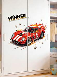 儿童房墙面装饰赛车贴纸 PVC 自粘汽车贴纸，适用于卧室衣柜门美化 - 彩色 - 查看 9