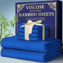KTABEDDING Extra Deep Pocket Bamboo Fiber Sheets Set - Breathable & Cooling Bed Sheets Hotel Luxury Bed Sheet Set Soft,Wrinkle Free & Comfy Easily Fits Extra Deep Mattresses Pillowcases, Flat Sheet And Fitted Sheet - Màu xanh lam - Xem 8