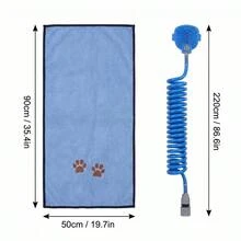 Bộ 2 món vòi sen và khăn tắm silicon màu xanh dương dành cho thú cưng. - Xem 2