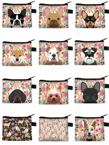 1个可爱狗狗动物印花零钱包，涤纶卡包，简约时尚方形零钱收纳袋 - 彩色 - 查看 2