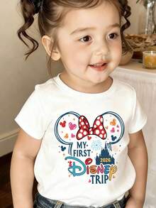 Disney Licensed Casual And Simple Round-Neck Short-Sleeve T-Shirt Printed With The 'My First Disney Trip 2026' Design, Specially Designed For Infants And Toddlers, Suitable For Both Boys And Girls, Making It An Ideal Choice For Summer Wear. - 白色 - 查看 1